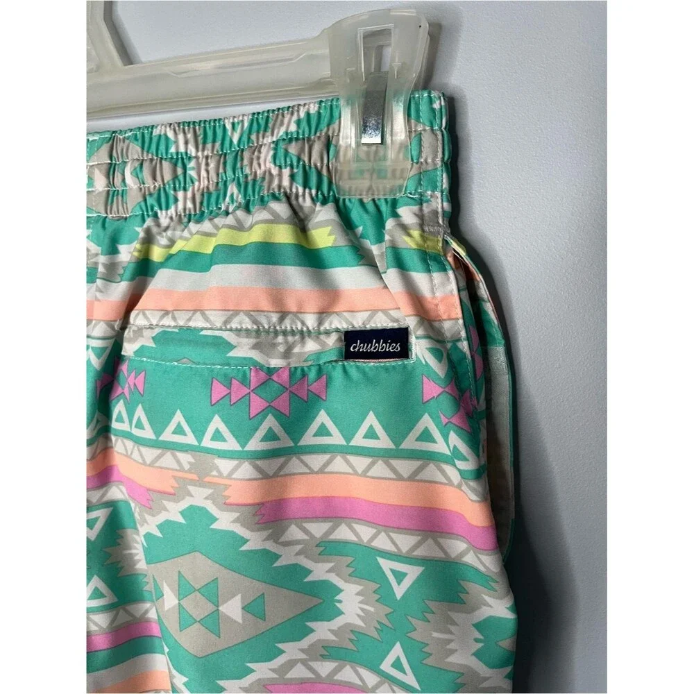 chubbies The En Fuegos Teal Geometric 5.5 Inch Classic Swim Trunks Size Small